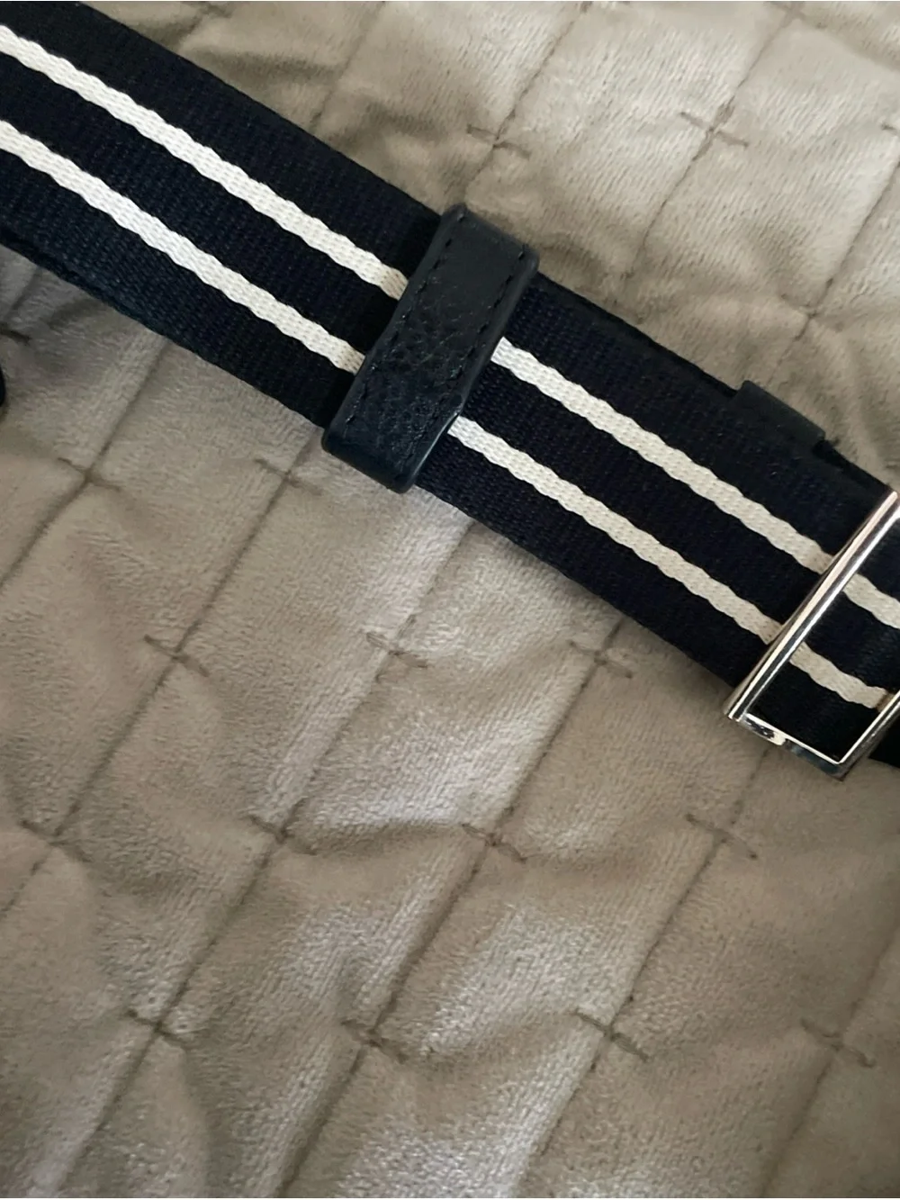 kate spade Black Pebbled Leather Crossbody with Striped Strap